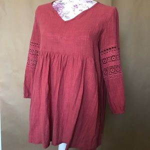 Rose Linen Peasant Top M